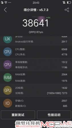 R7s在安兔兔评测与PCMark中的测试成绩